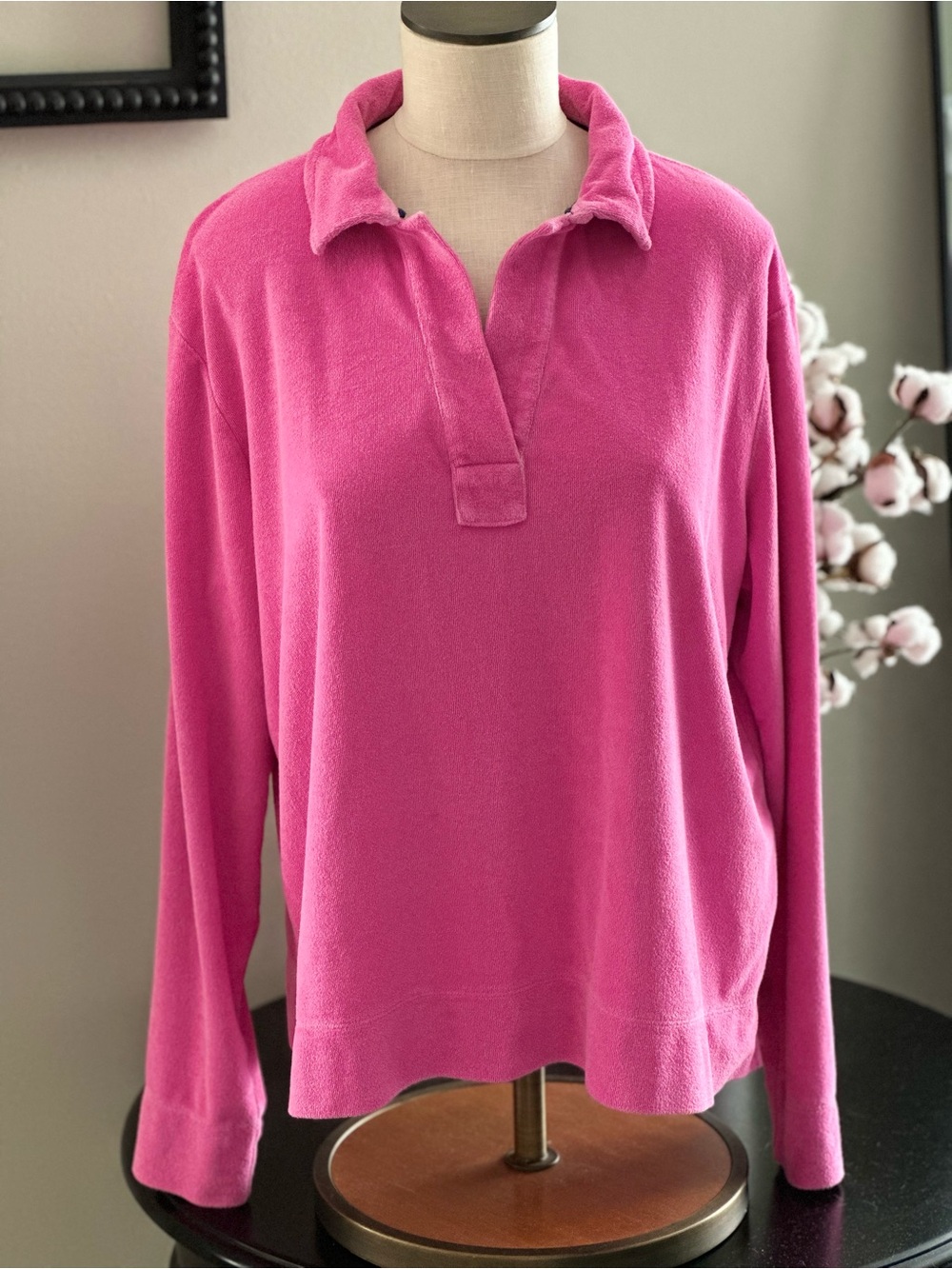 Vineyard Vines Hot Pink Collared Pullover terry cloth Sweatshirt -L